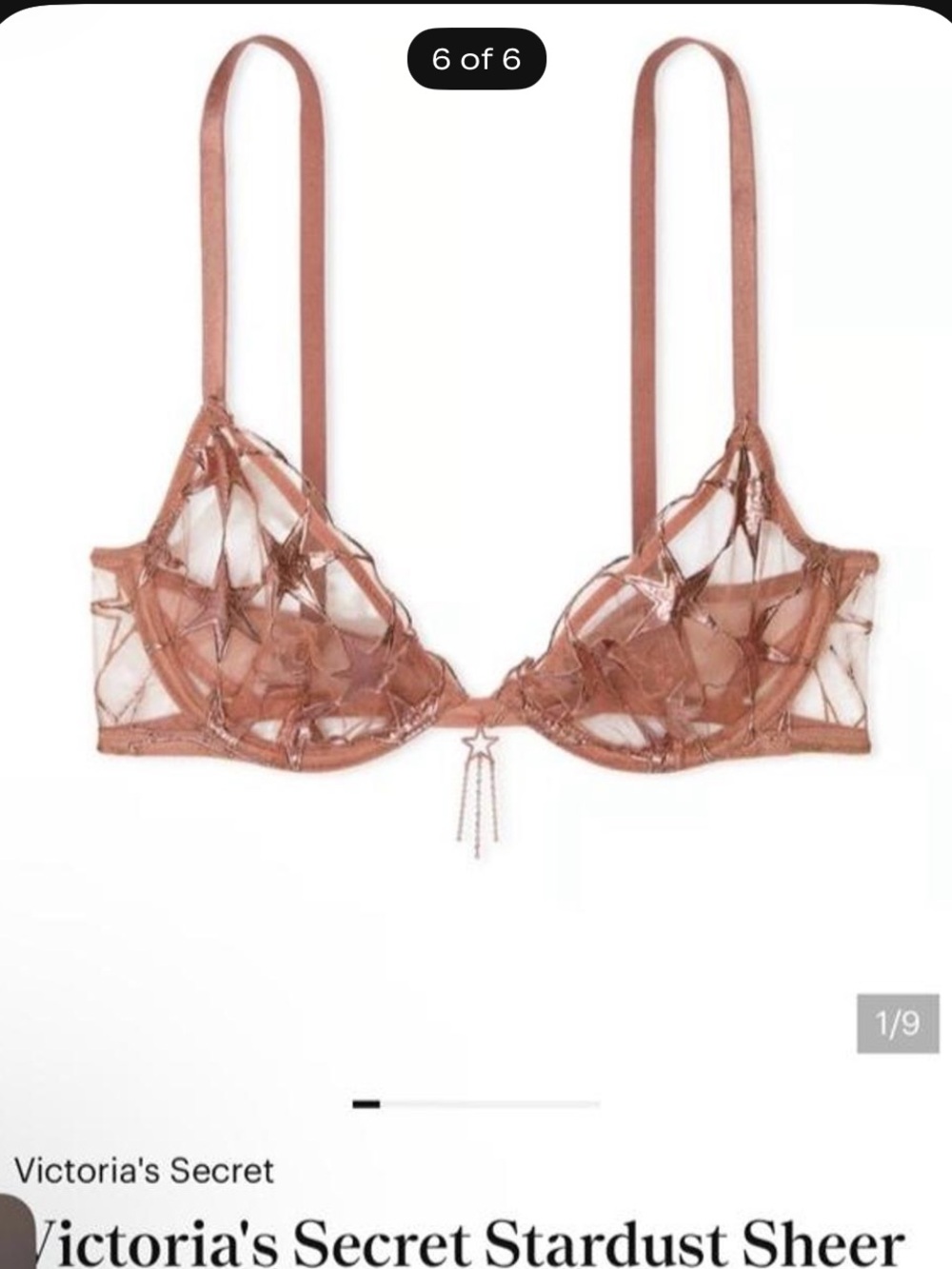 Victoria's Secret Rose-Gold Sheer Star Embroidered Bra